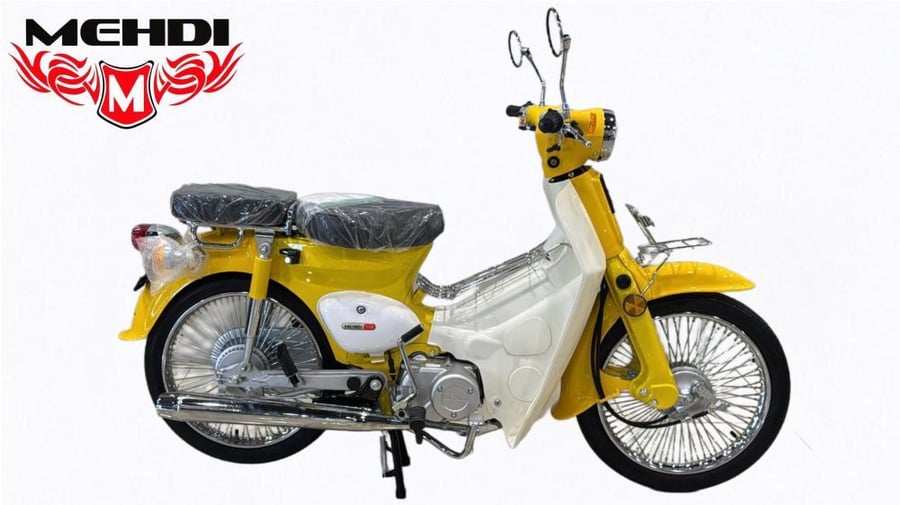 دراجة دباب مهدي شبيه هوندا كلاسيك لون اصفر 110Cc motorcycle {دراجة (مهدي) كلاسك ( خرينق ) } شبيه الهوندا 70  * المواصفات* ١ - حجم مكينة 110 CC  ٢ - قير عادي اربع نمرات بدون كلش