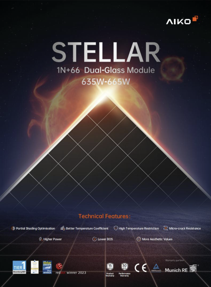 لوح طاقة شمسية AIKO Stellar 1N+ بقدرة 665 واط – كفاءة فائقة