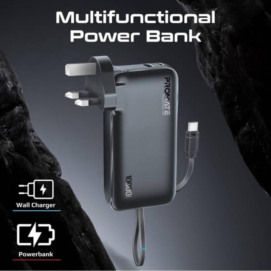 شاحن حائط وبطارية متنقلة فائقة الصغر وسريعة الشحن، مزودة بشاحن تيار متردد وكيبل USB-C مدمج لسهولة الاستخدام والشحن السريع