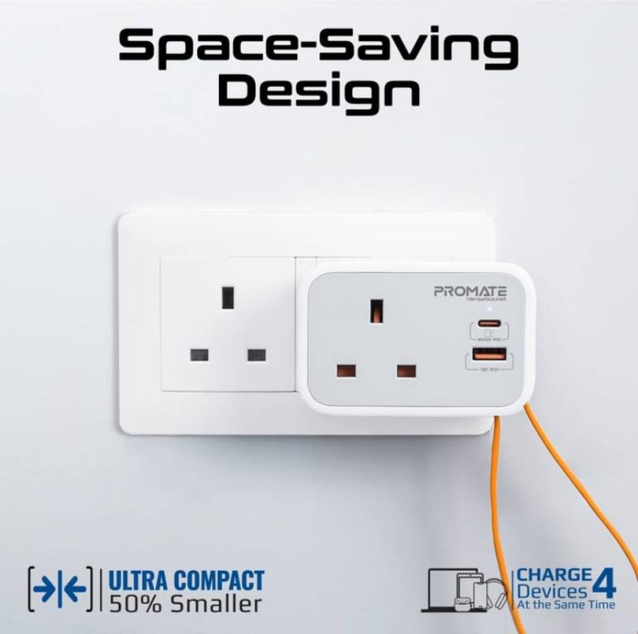 أقوى شاحن مقبس AC متعدد الوظائف مع كابل USB-C مدمج بقدرة 20 واط PD ومنفذ USB-C بقوة 20 واط ومنفذ USB-A بقوة 18 واط يدعم تقنية QC3.0 للشحن السريع