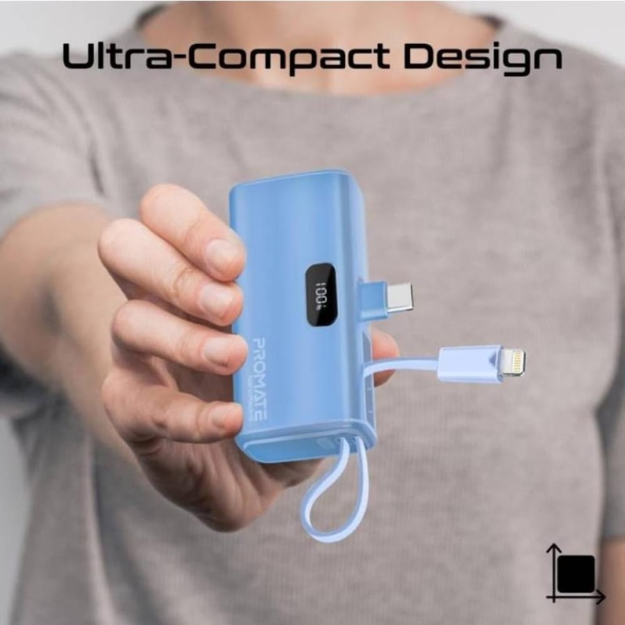 أحدث بطارية متنقلة - صغيرة جدا للشحن السريع بقدرة 5000 مللي أمبير مع موصل USB-C قابل للطي وكابل آيفون لايتينيغ، توصيل طاقة بقدرة 20 واط موصل USB-C قابل للطي مع مدخل/مخرج USB-C من Promate NanoPack-5