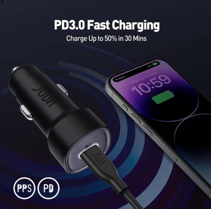 شاحن سيارة سوبر ميني 30 واط PD - أسود من JODA