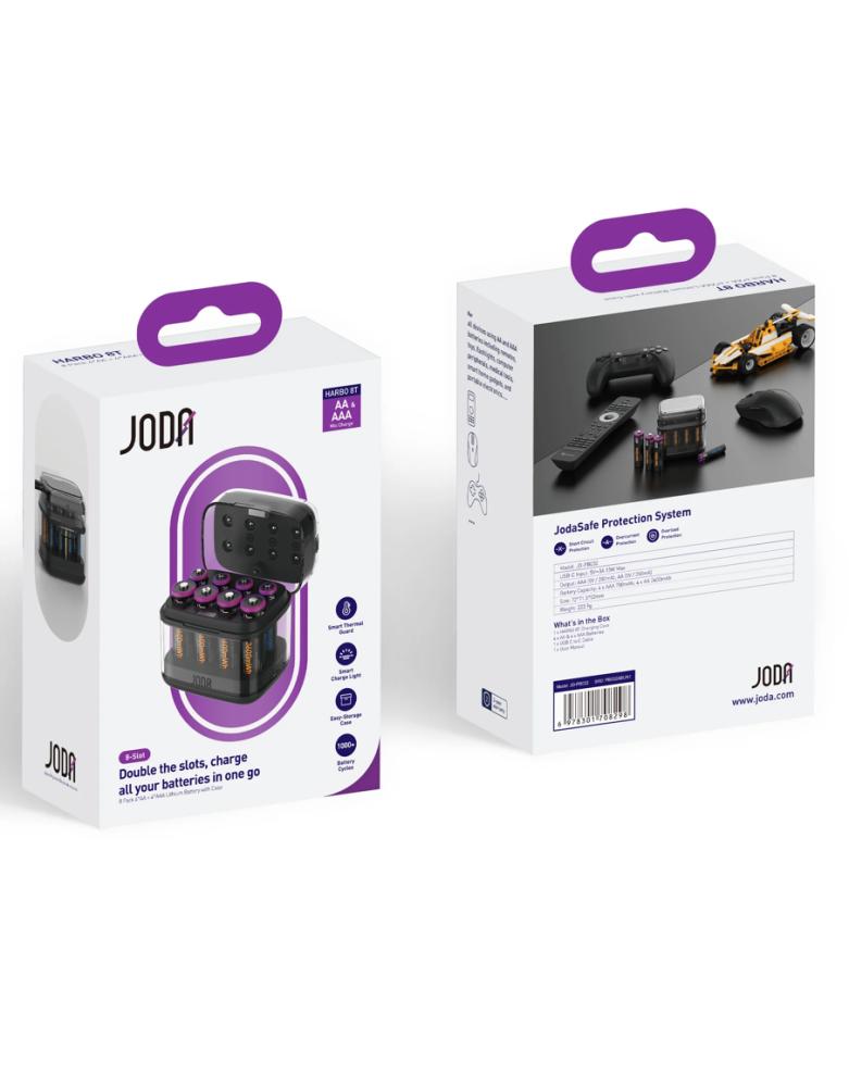 منصة بطاريات JODA HARBO - أسود JODA Harbo 8T 8 Pack 4*AA + 4*AAA Lithium Battery with Portable Charging Case BLACK - أسود ارتقِ بتجربة شحن البطاريات مع JODA HAR