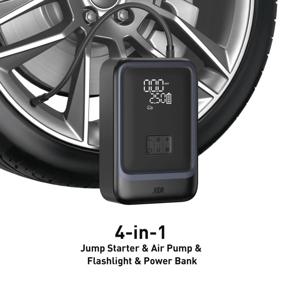 مشغل بطارية السيارة جودا 4 في 1 سعة 1000mAh – اشتراك سيارة، منفاخ إطارات، شاحن وإضاءة
