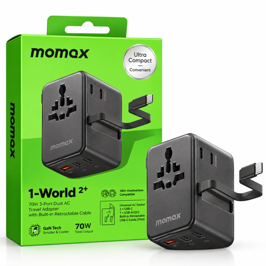 محول سفر Momax 1-World²⁺ GaN 70W