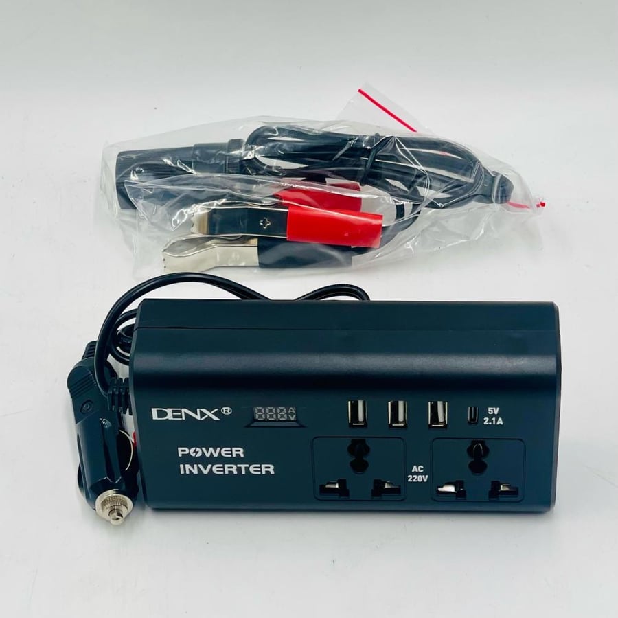 محول سيارة denx 300W واط مع منافذ AC مزدوجة وUSB/PD رباعية