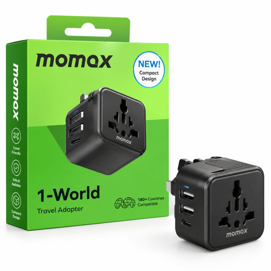 محول السفر العالمي Momax 1-World – متوافق مع أكثر من 180 دولة