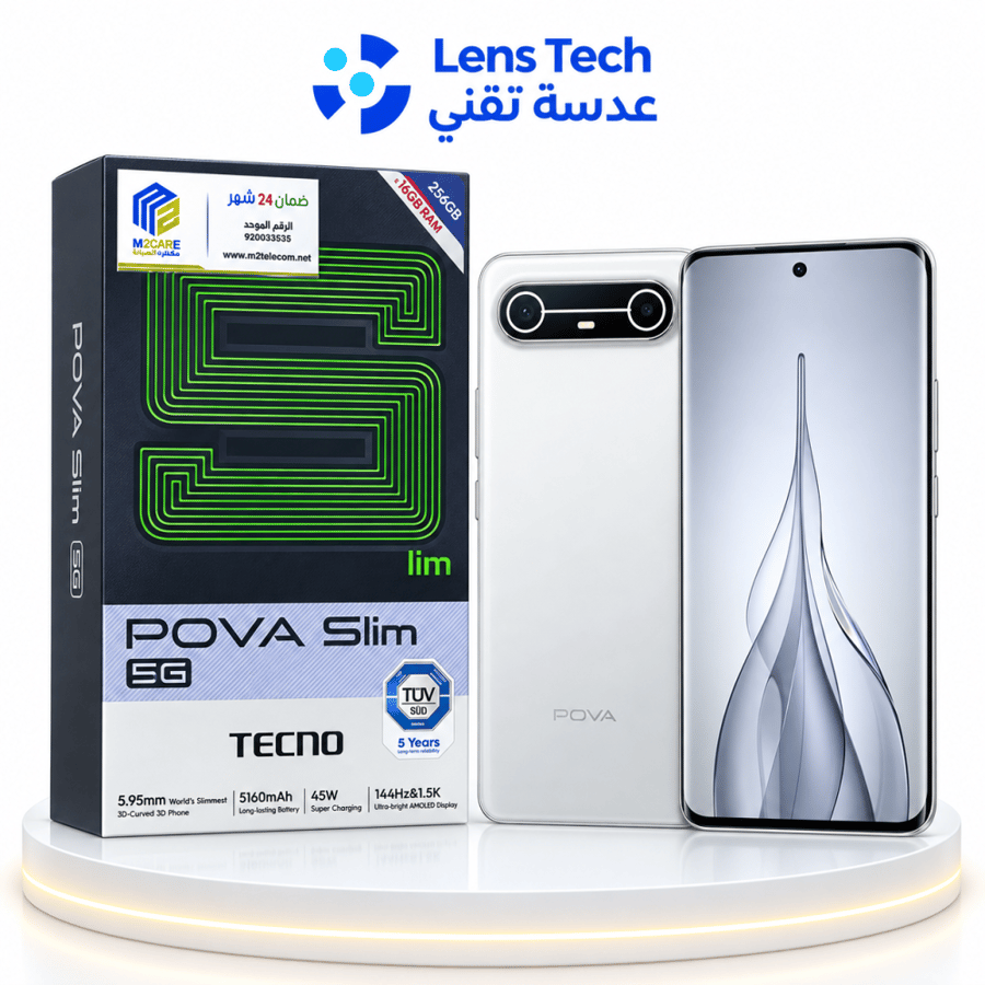 هاتف TECNO POVA Slim 5G سعة 256GB ورام 16GB – شاشة AMOLED 144Hz وبطارية 5160mAh ⚡