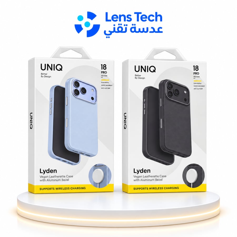 كفر UNIQ Lyden لـ iPhone 18 Pro – جلد نباتي فاخر باللون Frost Blue مع إطار كاميرا ألمنيوم