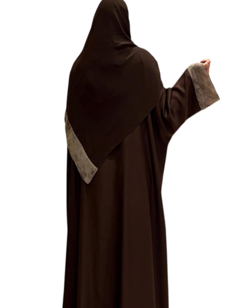 brown crepe abaya with wide sleeves