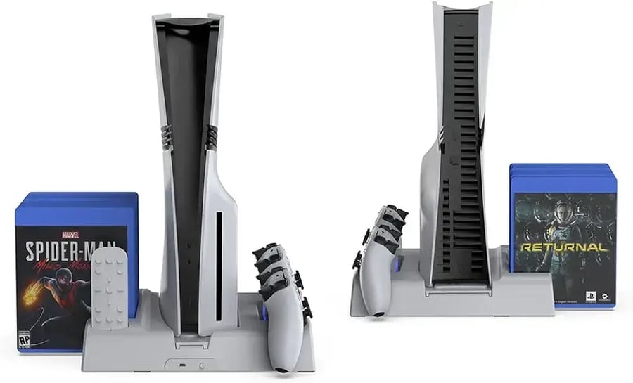 قاعدة تبريد لجهاز PS5 مع شاحن لوحدتي التحكم  مناسب لأجهزة PS5 Disc/Digital/Slim/Pro من شركة Dobe
