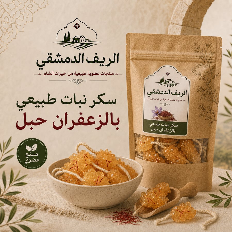 سكر نبات طبيعي بالزعفران حبل