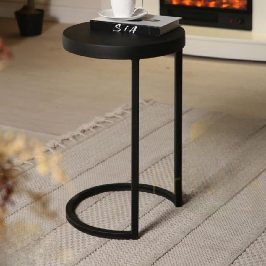 Modern serving table – wooden surface and sturdy iron base