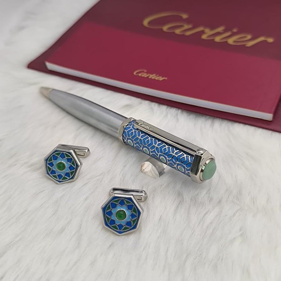 طقم قلم وكبك كارتير CARTIER