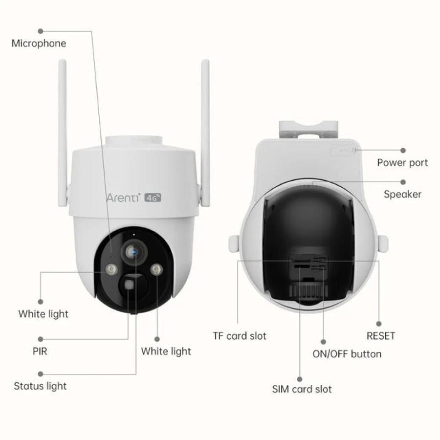 كاميرا مراقبة خارجية 3MP بالطاقة الشمسية مع شريحة اتصال Arenti GO3G
