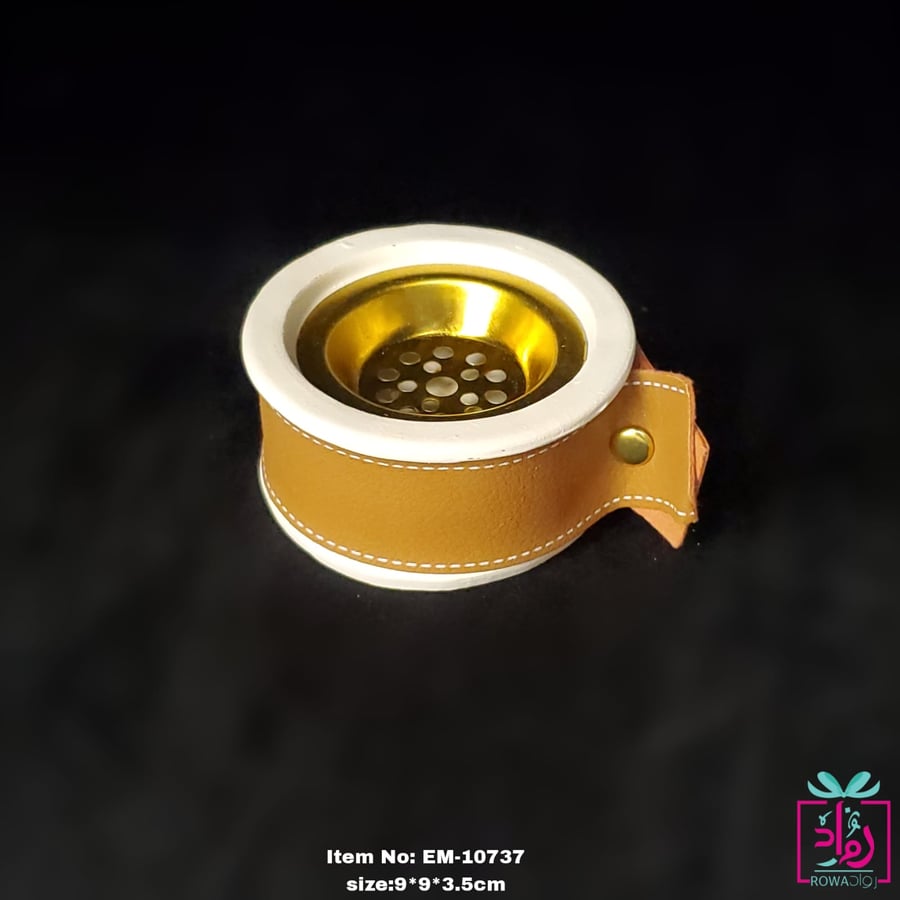 مبخرة دائرية بوعاء داخلي ذهبي ورباط جلدي بني – موديل EM-10737
