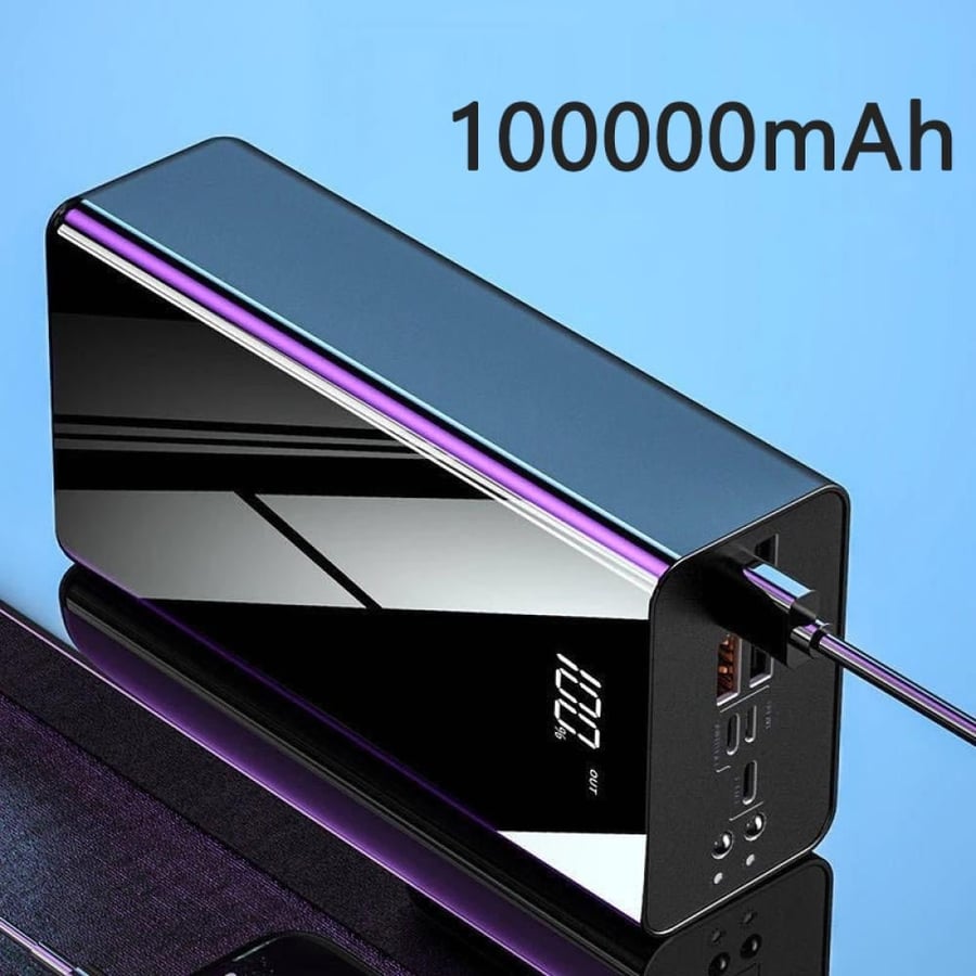 باور بانك محمول فائق السعة مع شاشة رقمية LED ومصباح إضاءة مزدوج و4 منافذ USB