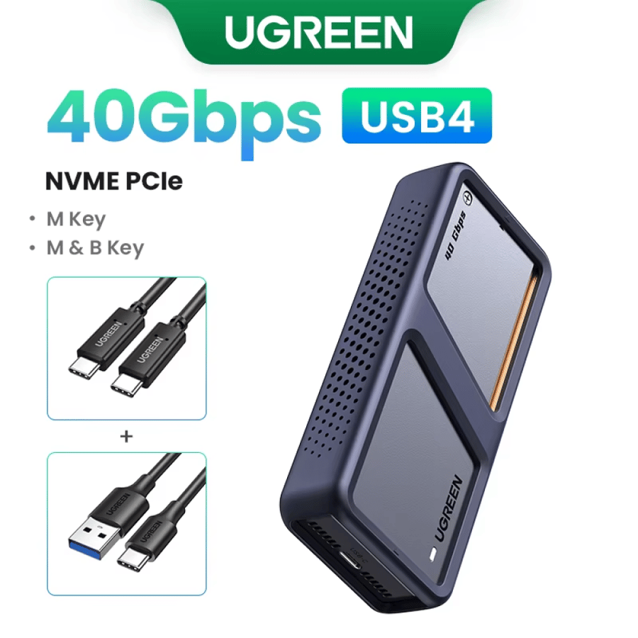علبة UGREEN SSD NVMe M.2 USB4.0 بسرعة 40 جيجابت/ثانية مع تبريد مدمج وهيكل ألومنيوم