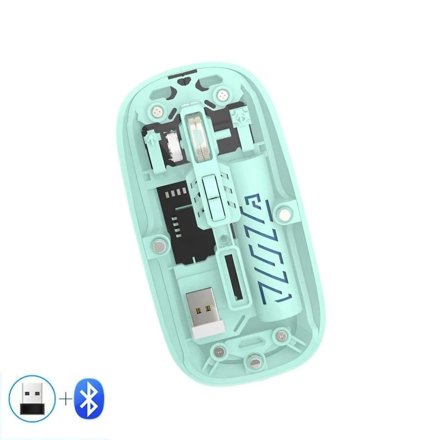 ماوس لاسلكي ميكانيكي شفاف وضع مزدوج 2.4G وبلوتوث قابل للشحن صامت بإضاءة LED