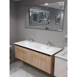 Wooden decor sink with two Chinese basins SILVER B83 KEY2301-1 120*46CM