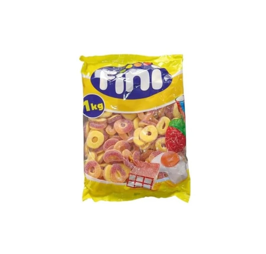 جيلي حلقات خوخ بالسكر فيني 1 كجم  |  Fini Sour Peach Ring Gummy Candy with Sugar 1kg