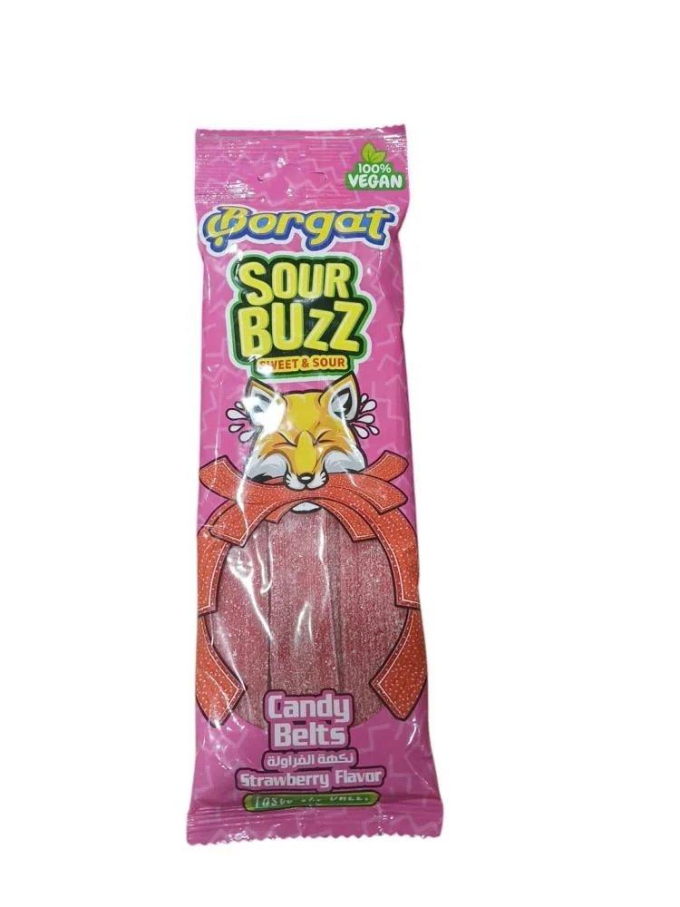 جيلي شريط حزام فراولة ساور بزز 180 جم بورقات  |  Borgat Sour Buzz Belts Strawberry Candies 180gm