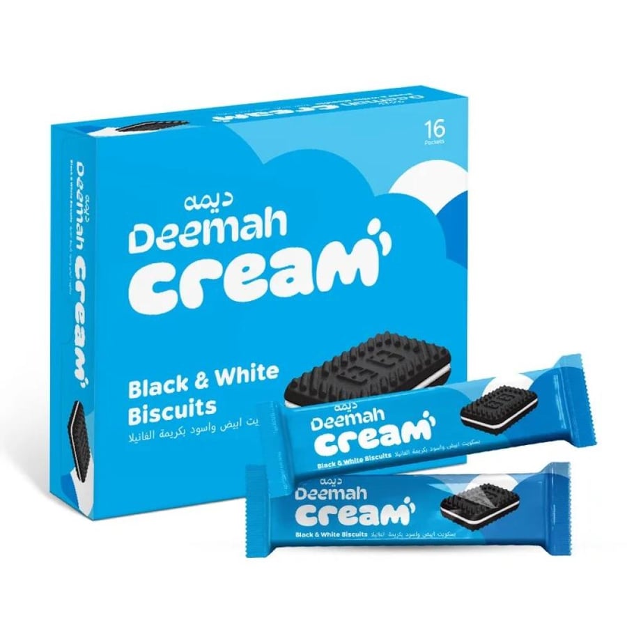 ديمه كريمات فانيليا اسود ابيض 16×27 جم  |  Deemah Vanilla Cream Black & White Biscuits 16x27g