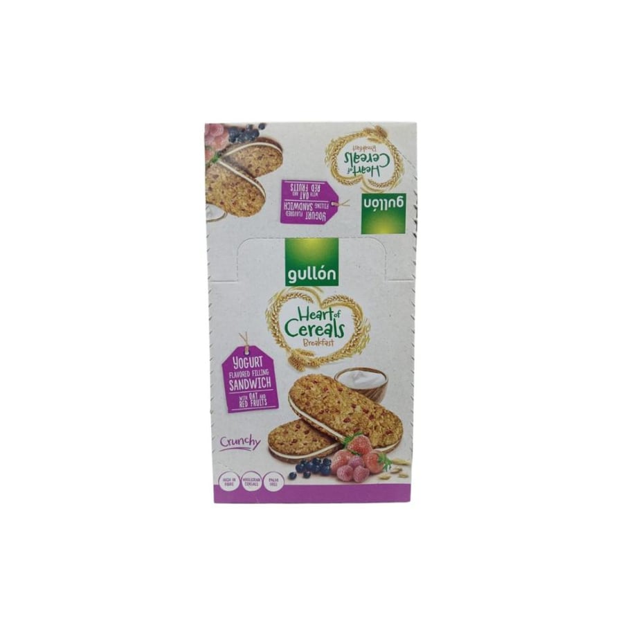 ساندوبش شوفان وزبادي فواكه بدون سكر جولون 660 جم (15×44جم) | Gullon Heart of Cereals Yogurt Flavoured Filling Sandwich with Oat and Fr Zero no Sugar added 660g