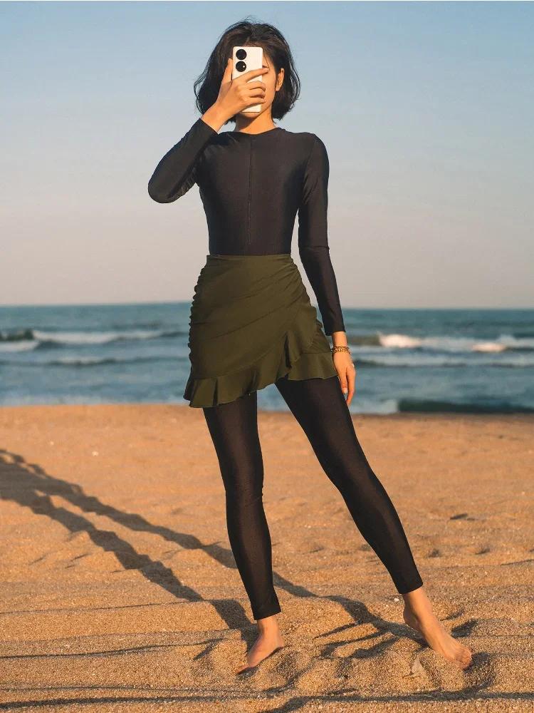 جديد ملابس سباحة إسلامية بوركيني ملابس سباحة إسلامية 3 قطعة بوركيني ملابس السباحة أسود بوركيني بذور بوركيني متواضع ملابس النساء