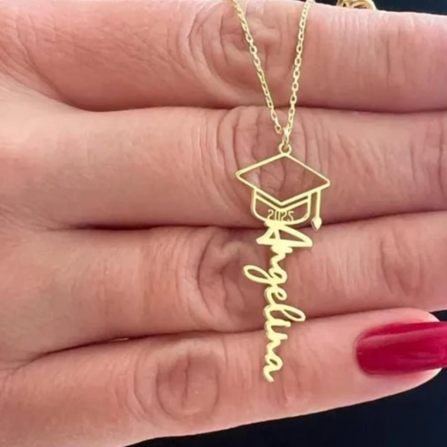 A graduation pendant in a vertical shape