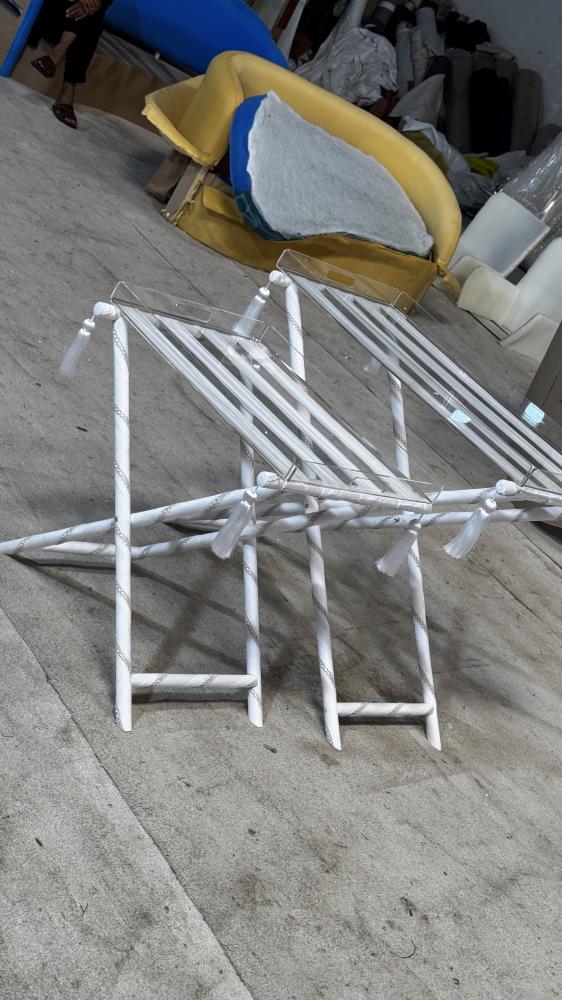A set of two velvet tables with Italian system and acrylic in the color of your choice