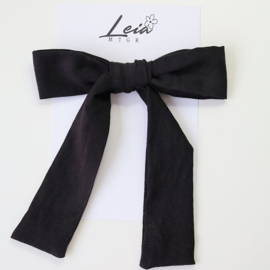 The fabric bow with long tail Black Rose MINI