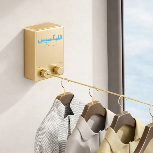 حبل غسيل بطول 4.2 متر – ستانلس ستيل بلون ذهبي أنيق، تصميم جداري قوي يناسب داخل وخارج البيت