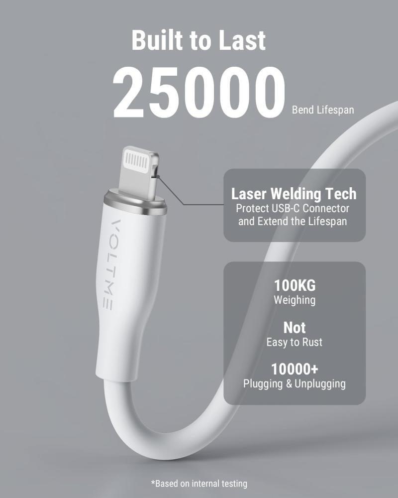 سلك شحن فولتمي  USB-C إلى لايتنينج | 30 واط | 1.2 متر | أبيض