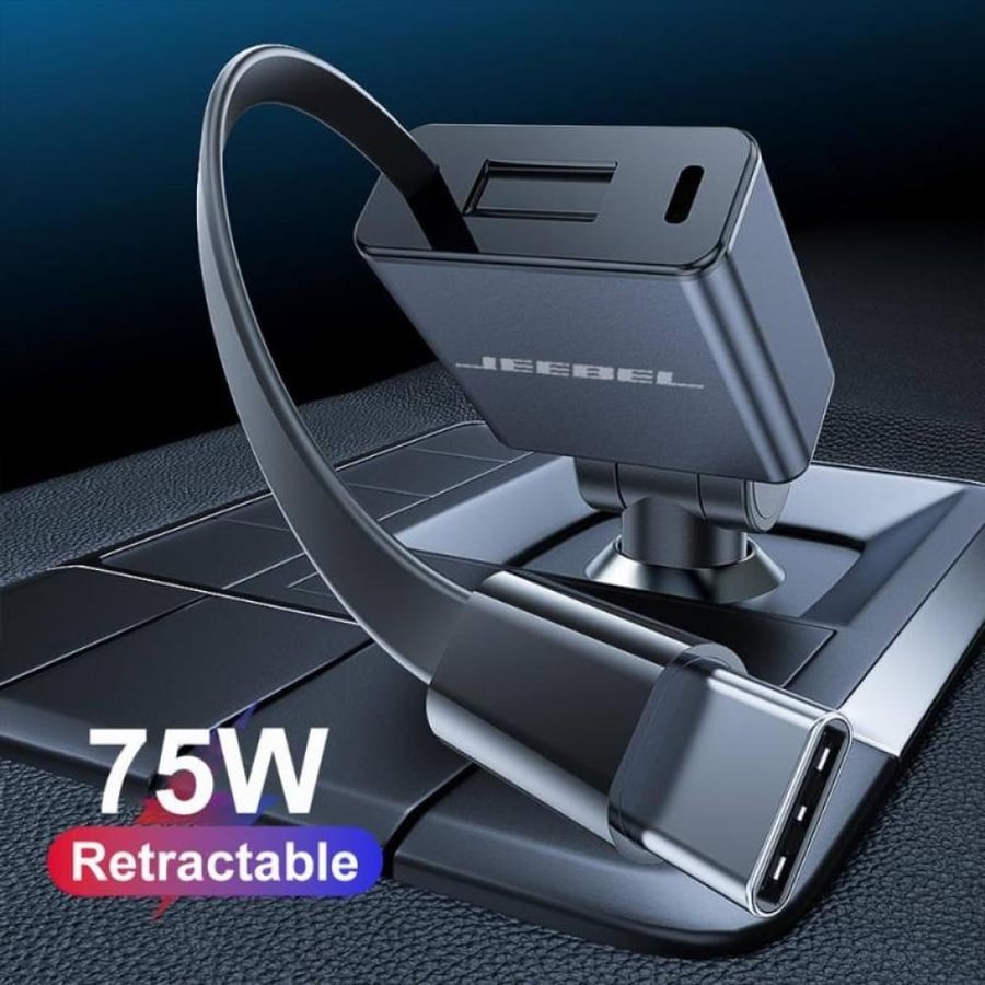 شاحن سيارة 60 واط مع كيبل USB-C مدمج ومنفذ Type-C
