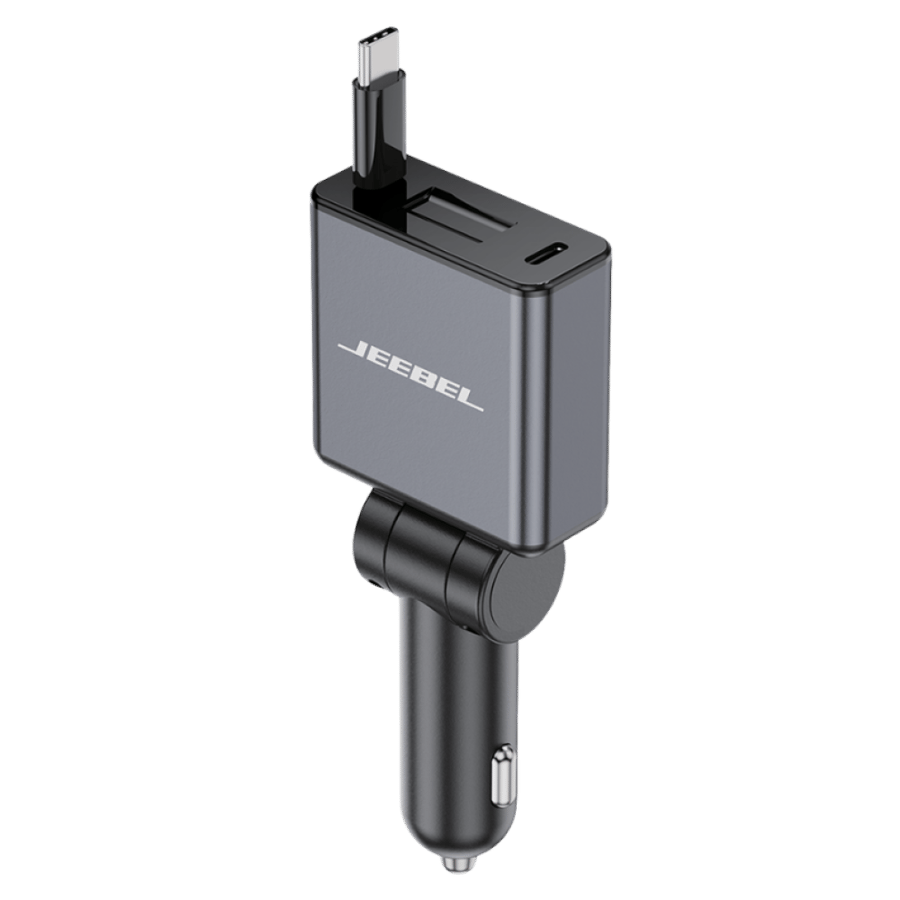شاحن سيارة 60 واط مع كيبل USB-C مدمج ومنفذ Type-C