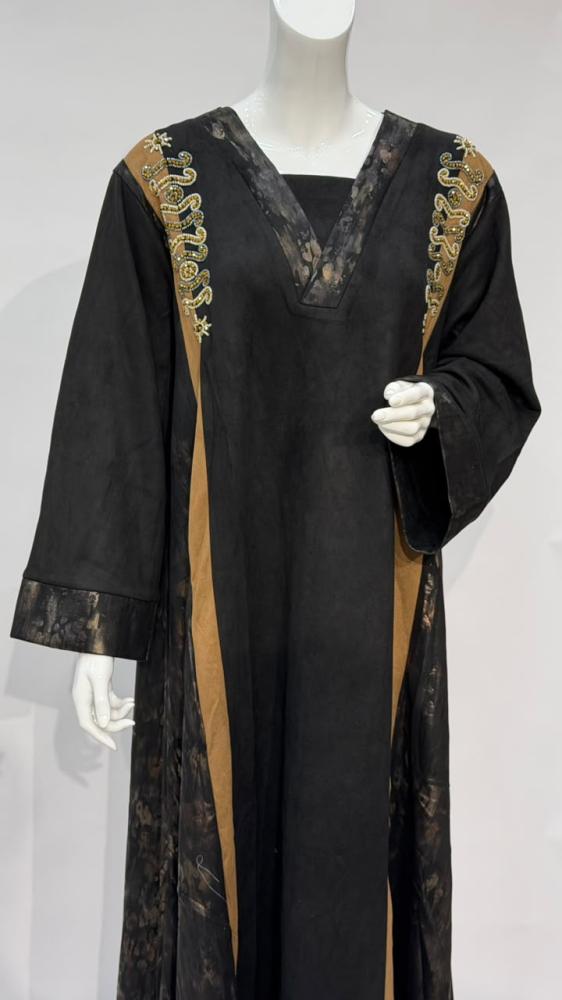 جلابية شامواه طويلة مطرزة RR50620