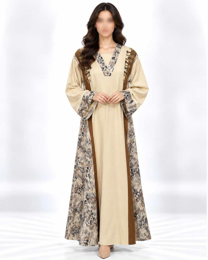 جلابية شامواه طويلة مطرزة RR50620