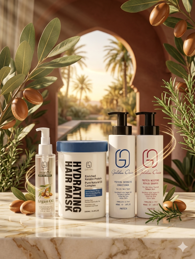 Natural protein alternative for repairing and smoothing damaged hair - Golden Oasis complete set