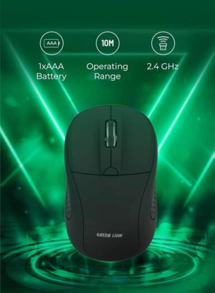ماوس لاسلكي Green Lion G200، دقة 1600 نقطة في البوصة، مدى تشغيل 10 أمتار، مستقبل USB Nano، 4 أرقام رئيسية، بطارية AAA واحدة، كابل قابل لإعادة الشحن بطول 30 سم، متوافق مع أجهزة Mac وWindows وAndroid
