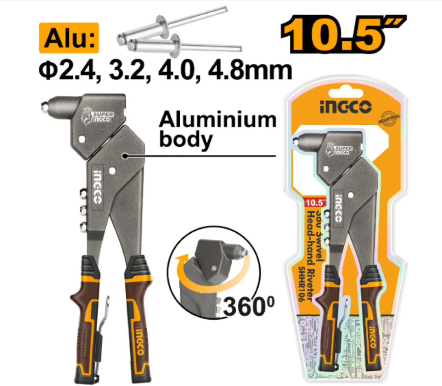 INGCO 360°  10.5 inch Swivel Head-Hand Riveter – 10.5"