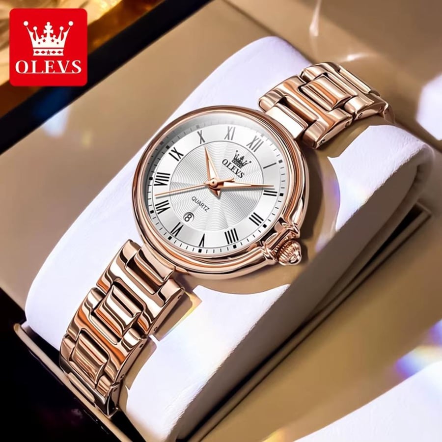 OLEVS 5608 ساعة نسائية ماركة فاخرة ساعة كوارتز مقياس روماني مقاوم للماء ساعة تقويم مضيئة ساعة نسائية أنيقة Reloj Hombre