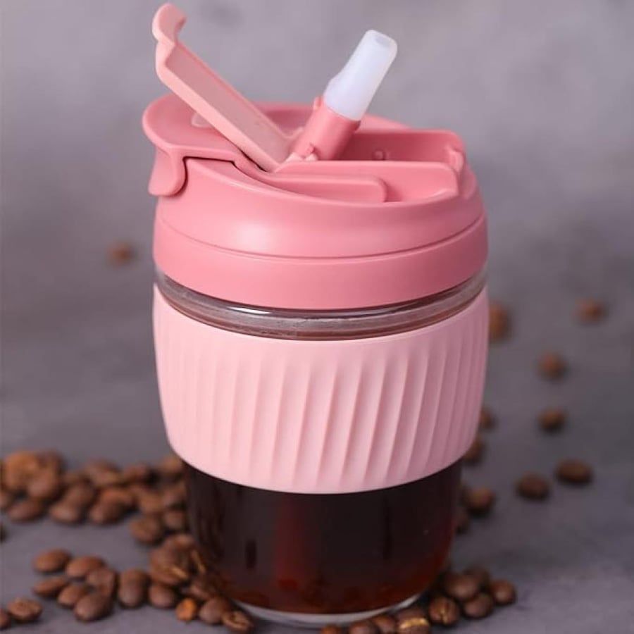 كوب زجاجي بغطاء سيليكون - 360 مل | Glass Cup