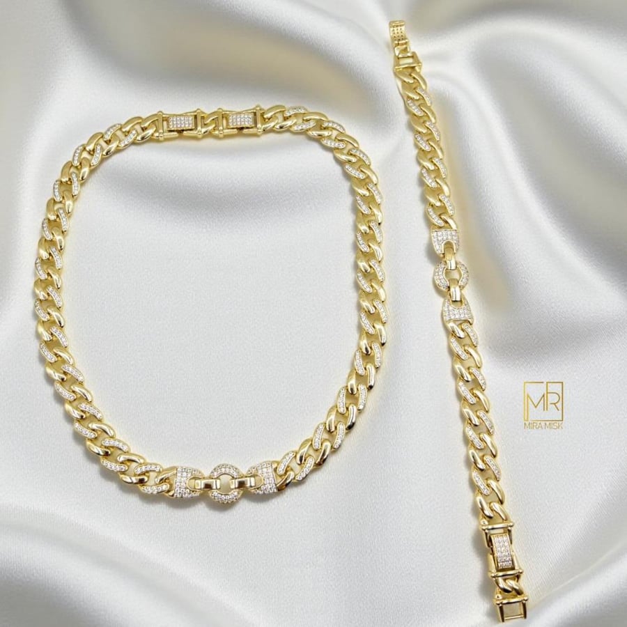 طقم جنزير الفخامة - مطلي بالذهب عيار 18K