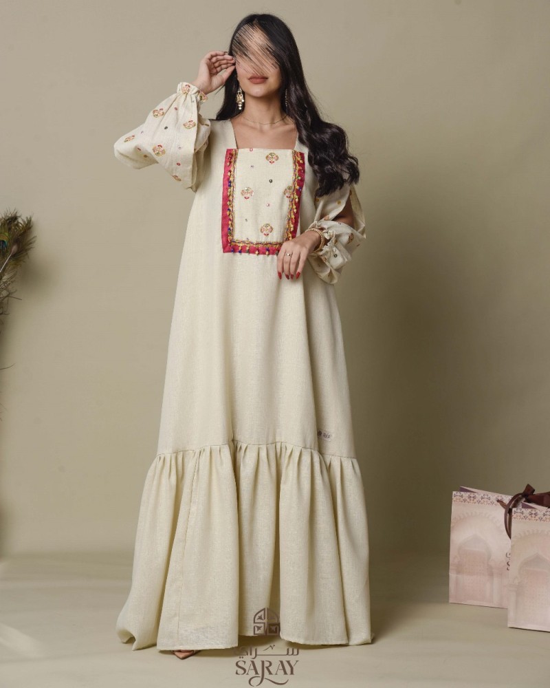 جلابية رمضانية لون فوشي وبيج