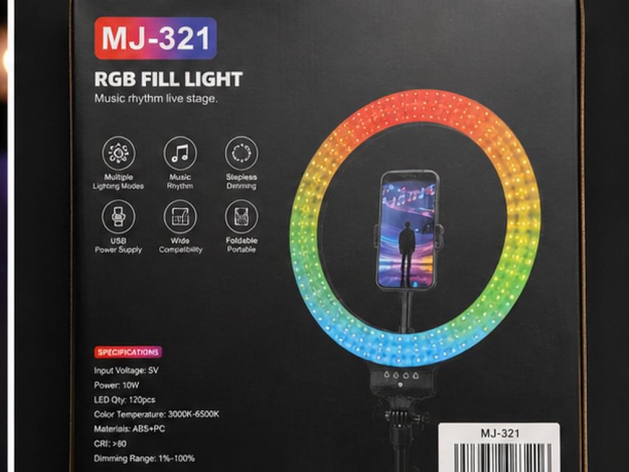 حلقة إضاءة LED LED مقاس 45 سم RGB من تيك توك + حامل ثلاثي + جهاز تحكم عن بعد
