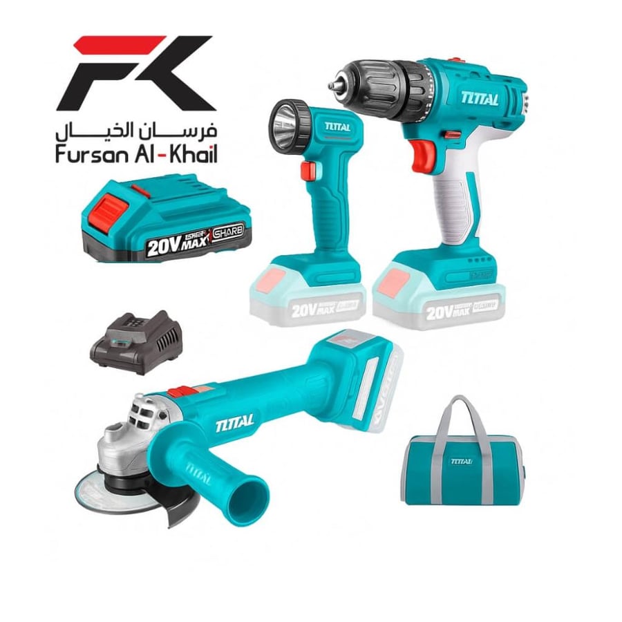 مجموعة أدوات 3 في 1 توتال TOTAL دريل صاروخ كشاف على بطارية 20V