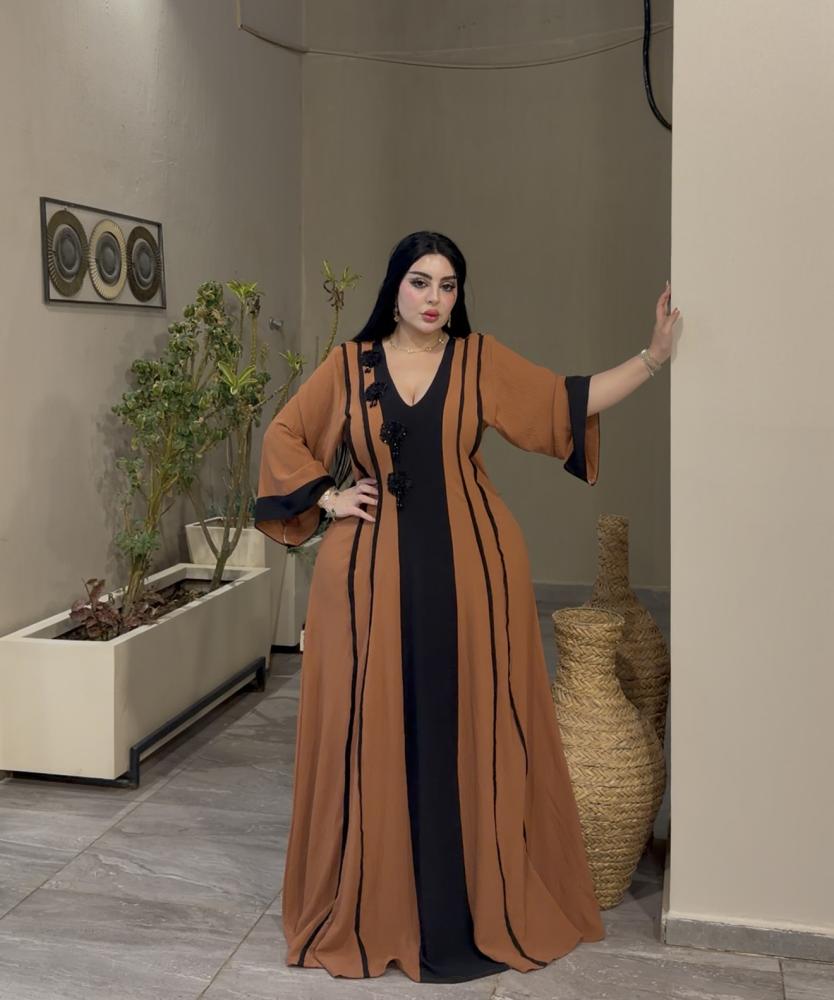 جلابيه كلوش ورد لون جملي