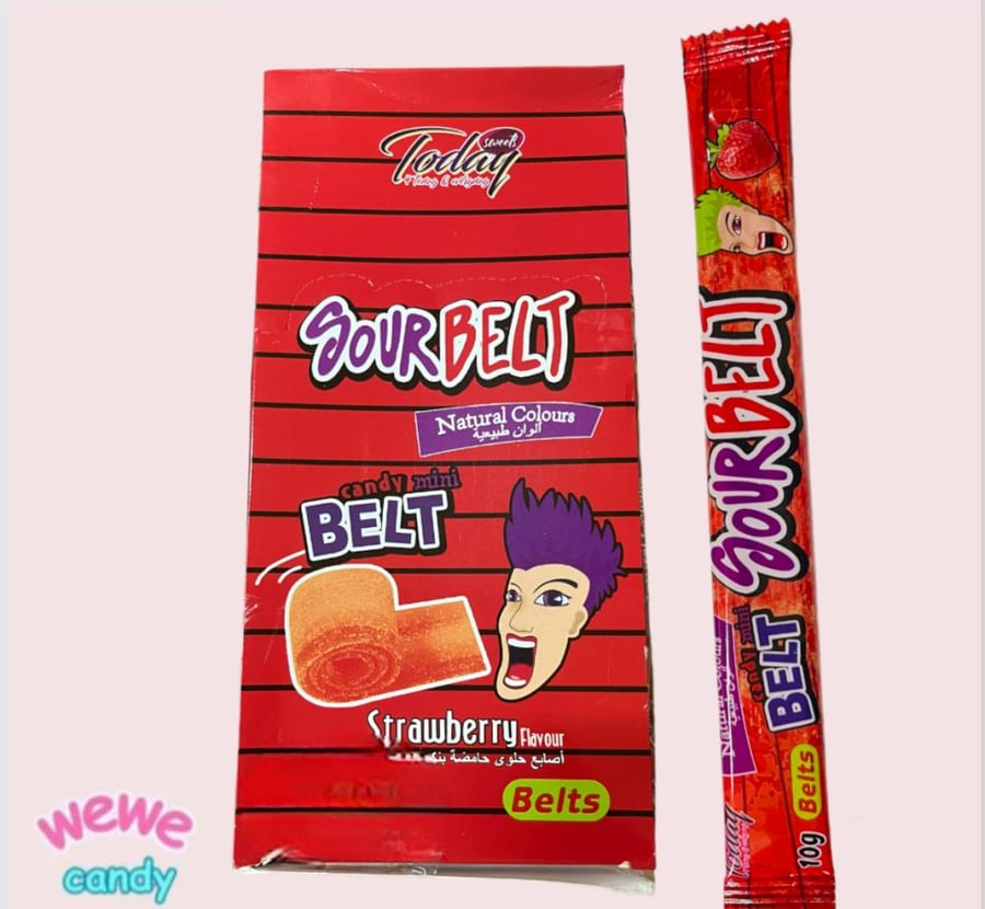 شريط حلوى طرية حامضة نكهة فراولة ( حبة)