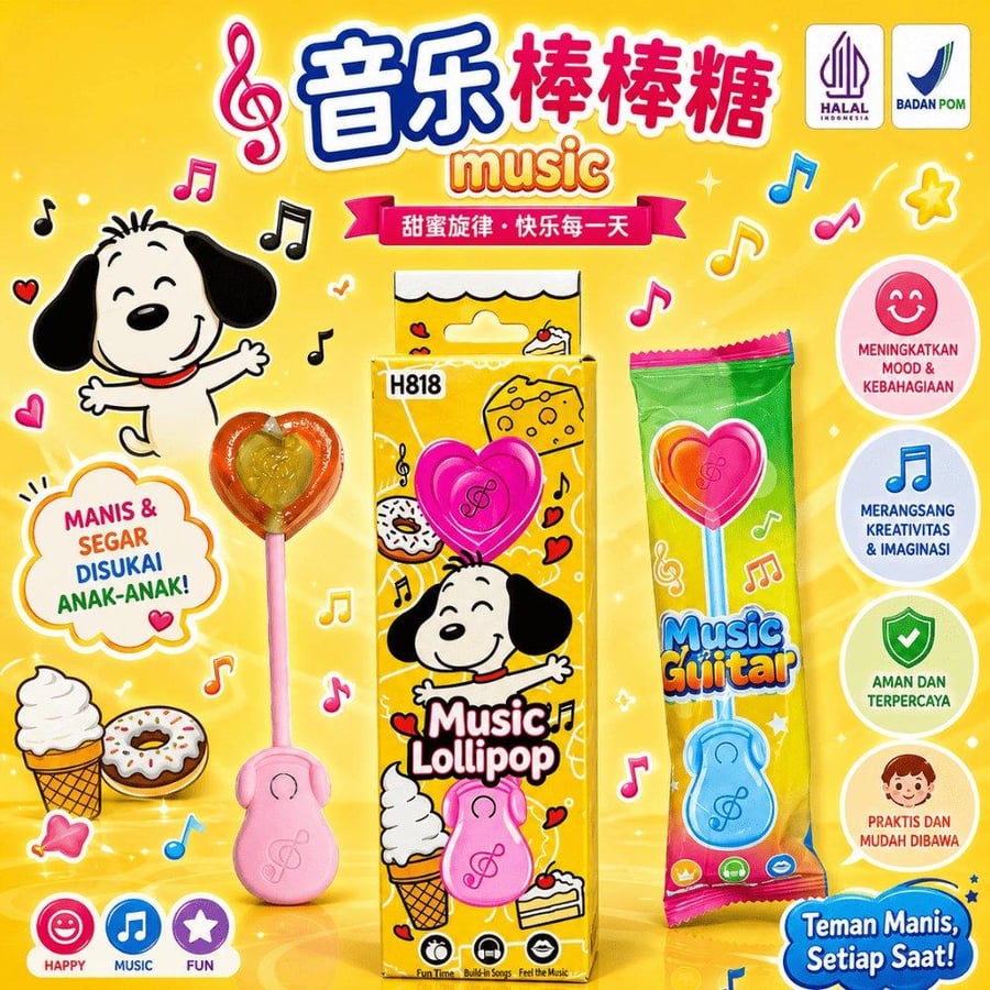 حلاوة مصاصة موسيقية (Music Lollipop) من علامة MUANLEDUO برسمة شخصية سنوبي
